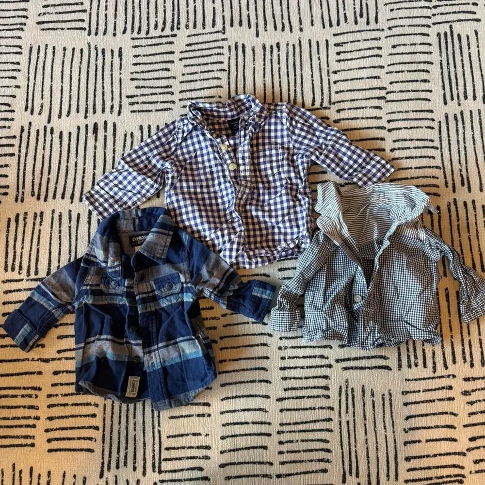 Checkered Kids Shirt Set - Blue, Purple, and White 6 Months